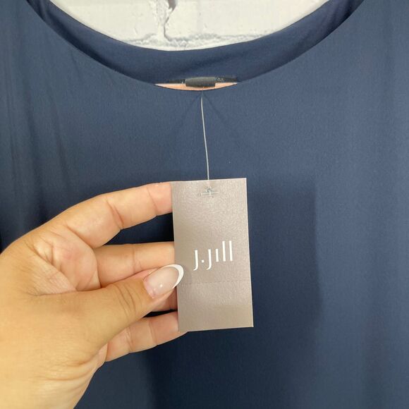 J Jill Wearever Collection Tunic Dress Small Navy Blue Sheer Minimalist Preppy - Picture 5 of 14